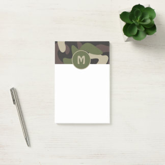 Notas Post-it® Monograma del patrón verde marrón del camuflaje mi