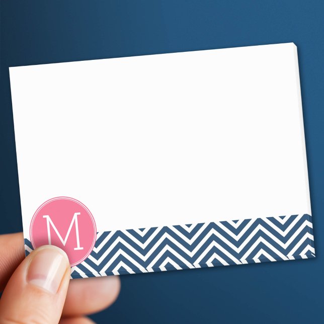 Notas Post-it® Monograma del Personalizado de los chevrons azul y (Custom Post It Notepad)