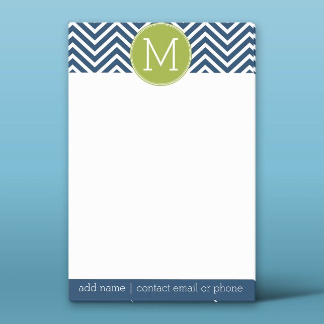 Notas Post-it® Monograma del Personalizado de los Chevrons azul y (Custom Post-it Notepad)