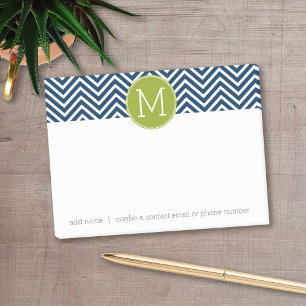 Notas Post-it® Monograma del Personalizado de los Chevrons azul y