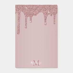 Notas Post-it® Monograma del Purpurina Girly Rosa Gold Drin