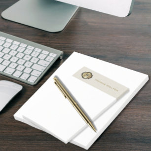 Notas Post-it® Monograma Dorado Cuero Blanco Cremoso Elegante