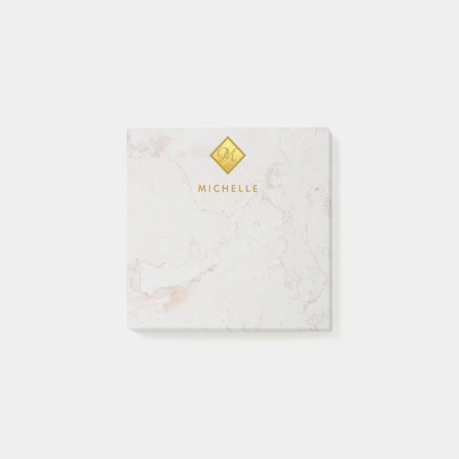 Notas Post-it® Monograma dorado de mármol elegante Monograma dora (Anverso)