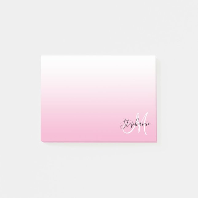 Notas Post-it® Monograma elegante con ombre rosa claro (Anverso)