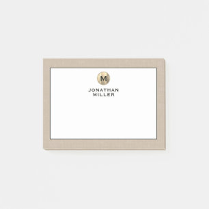 Notas Post-it® Monograma elegante de oro de lino