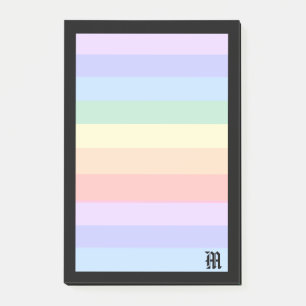 Notas Post-it® Monograma elegante en arcoíris pastel y marco negr