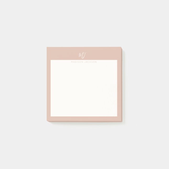 Notas Post-it® Monograma elegante en rosa con letra script (Anverso)