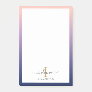 Notas Post-it® Monograma Elegante Inicial Guión Púrpura Ombre