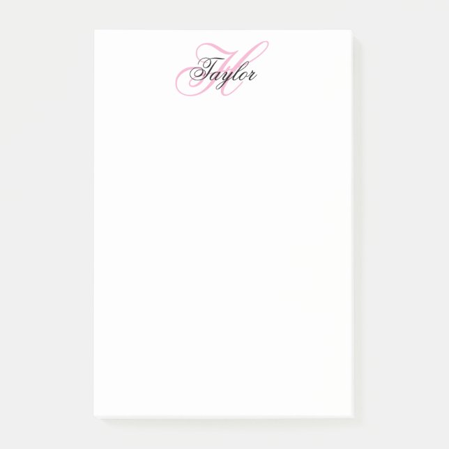 Notas Post-it® Monograma Elegante Negro y Rosa (Anverso)