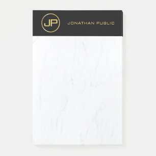 Notas Post-it® Monograma elegante profesional Mármol de oro negro