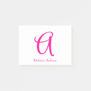 Notas Post-it® Monograma Femenino Moderno Rosa Caliente
