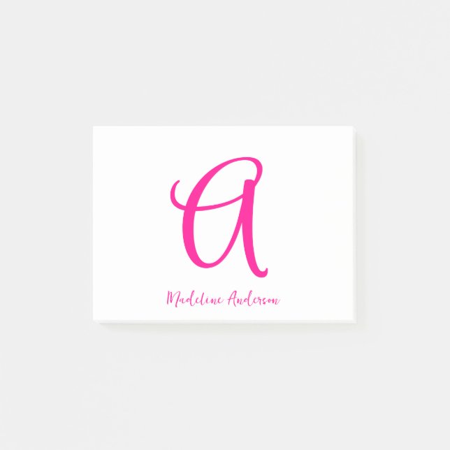 Notas Post-it® Monograma Femenino Moderno Rosa Caliente (Anverso)