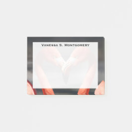 Notas Post-it® Monograma Flamingos Naranjas Aves Zancudas Corazón