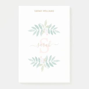 Notas Post-it® Monograma floral acuarela