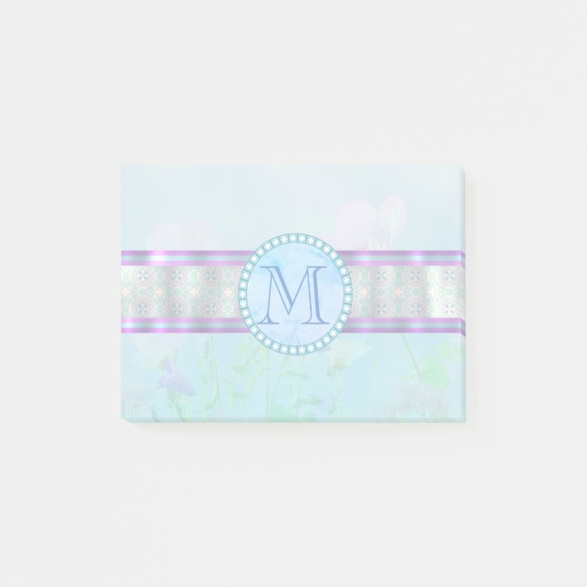 Notas Post-it® Monograma Floral Azul Pastel (Anverso)