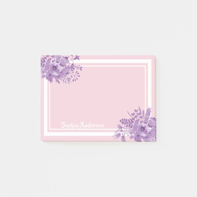 Notas Post-it® Monograma floral morado rosa (Anverso)