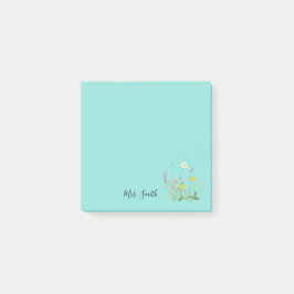 Notas Post-it® Monograma Floral Personalizado Azul Teal