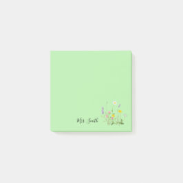Notas Post-it® Monograma Floral Personalizado Menta
