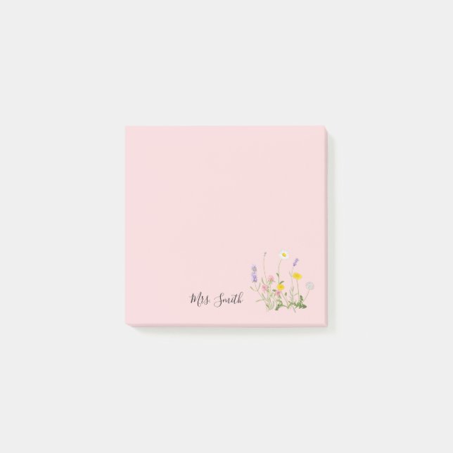 Notas Post-it® Monograma floral rosa personalizado (Anverso)