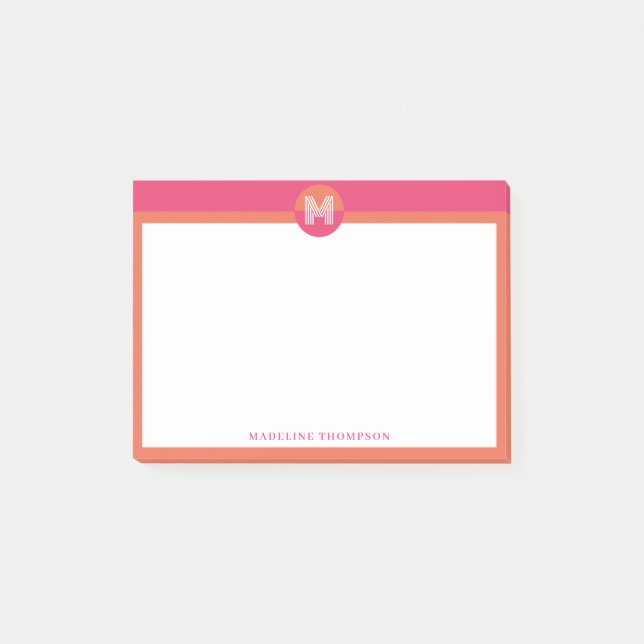 Notas Post-it® Monograma geométrico moderno de rosa naranja chic (Anverso)