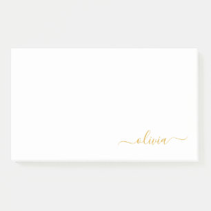 Notas Post-it® Monograma Gold White Modern Script Girly