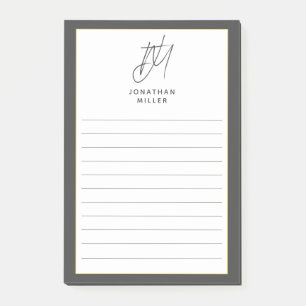 Notas Post-it® Monograma gris Minimalista moderno con lino
