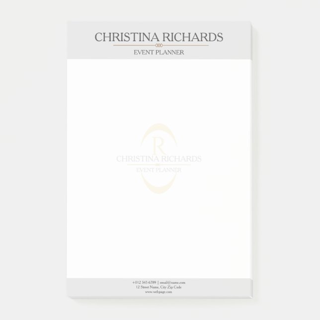 Notas Post-it® Monograma Gris Moderno y Elegante Negocio (Anverso)