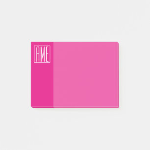 Notas Post-it® Monograma inicial Blanco Sobre Rosa Caliente