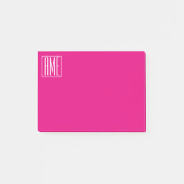 Notas Post-it® Monograma inicial | Blanco Sobre Rosa Caliente