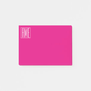 Notas Post-it® Monograma inicial   Blanco Sobre Rosa Caliente