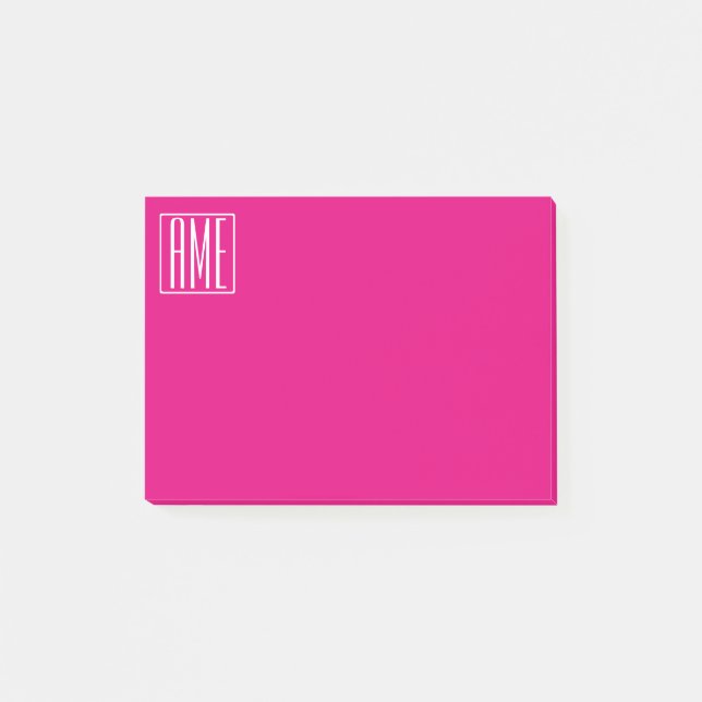 Notas Post-it® Monograma inicial | Blanco Sobre Rosa Caliente (Anverso)
