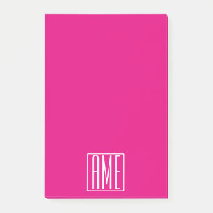 Notas Post-it® Monograma inicial   Blanco Sobre Rosa Caliente