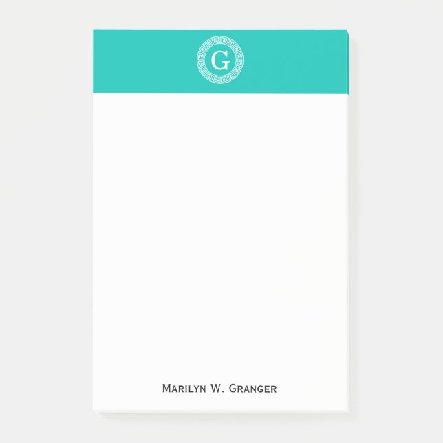 Notas Post-it® Monograma inicial de la llave griega blanca verde  (Anverso)