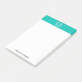Notas Post-it® Monograma inicial de Laurel de Trigo Blanco verde 
