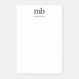 Notas Post-it® Monograma inicial de moda en blanco negro moderno