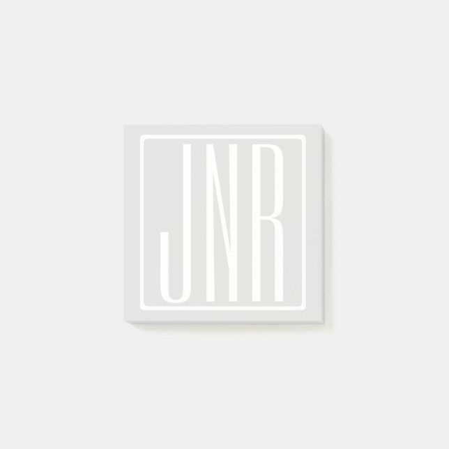 Notas Post-it® Monograma inicial | Gris blanco y muy claro (Anverso)