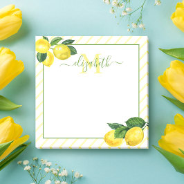 Notas Post-it® Monograma limones rústicos acuarela, rayas de camp