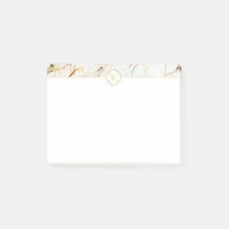 Notas Post-it® Monograma Marble Elegant White Gold Notes