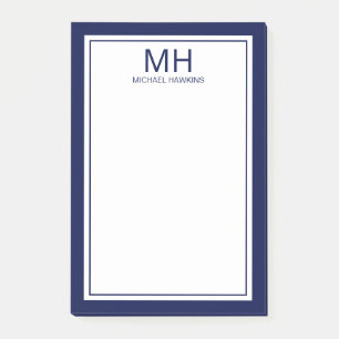 Notas Post-it® Monograma masculino azul marino