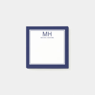 Notas Post-it® Monograma masculino azul marino