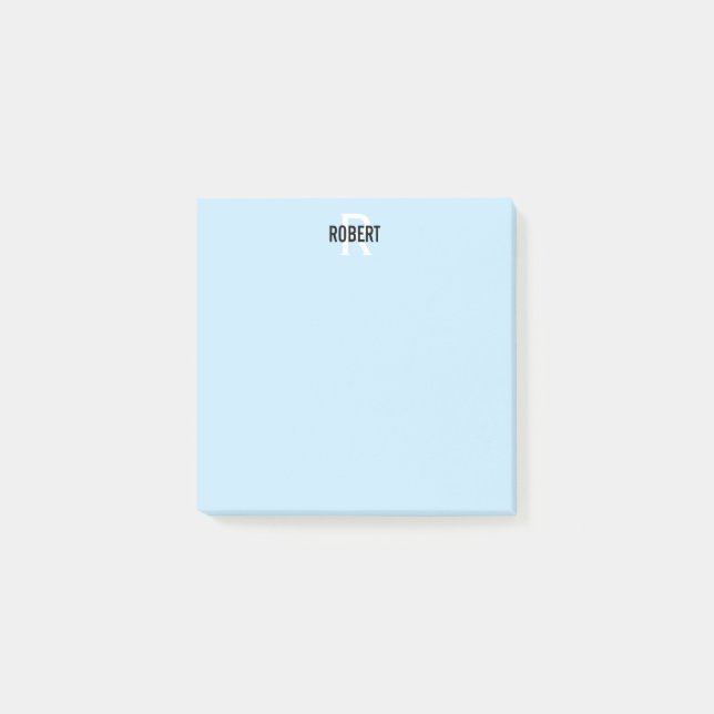Notas Post-it® Monograma moderno azul claro post-it notes (Anverso)