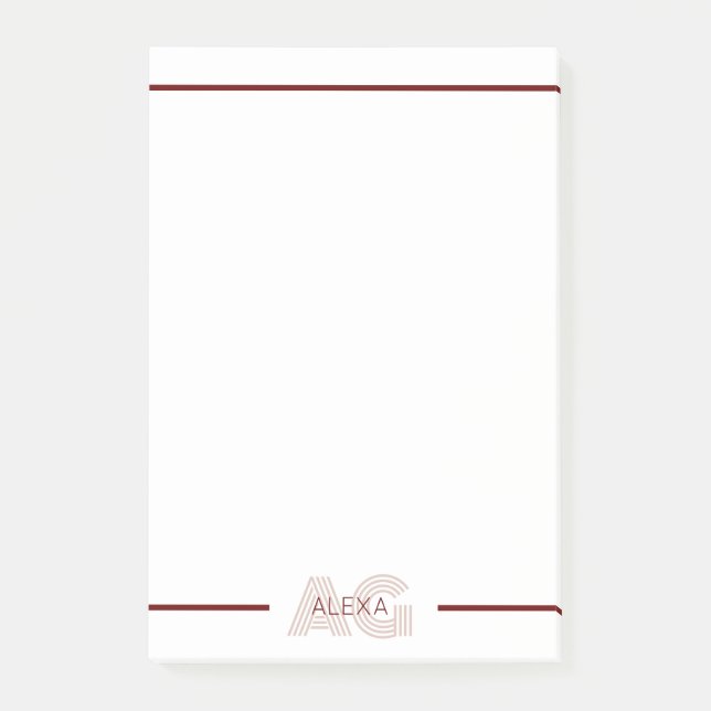 Notas Post-it® Monograma moderno de beige y vino (Anverso)