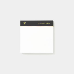 Notas Post-it® Monograma moderno elegante blanco dorado negro