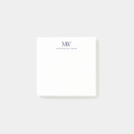 Notas Post-it® Monograma moderno elegante simple azul marino