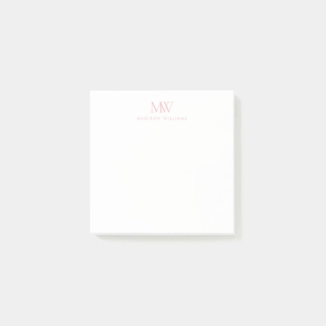 Notas Post-it® Monograma moderno elegante simple rosa (Anverso)