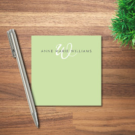 Notas Post-it® Monograma moderno en guión blanco verde claro
