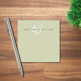 Notas Post-it® Monograma moderno en verde salvia con letra blanca
