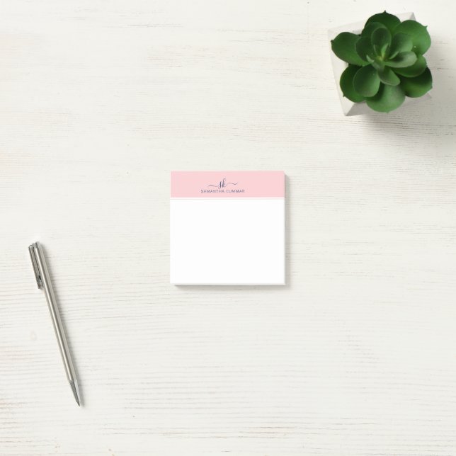 Notas Post-it® Monograma moderno minimalista rosa pálido (Oficina)