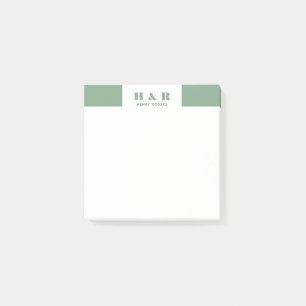 Notas Post-it® Monograma moderno minimalista Sage-Green y blanco