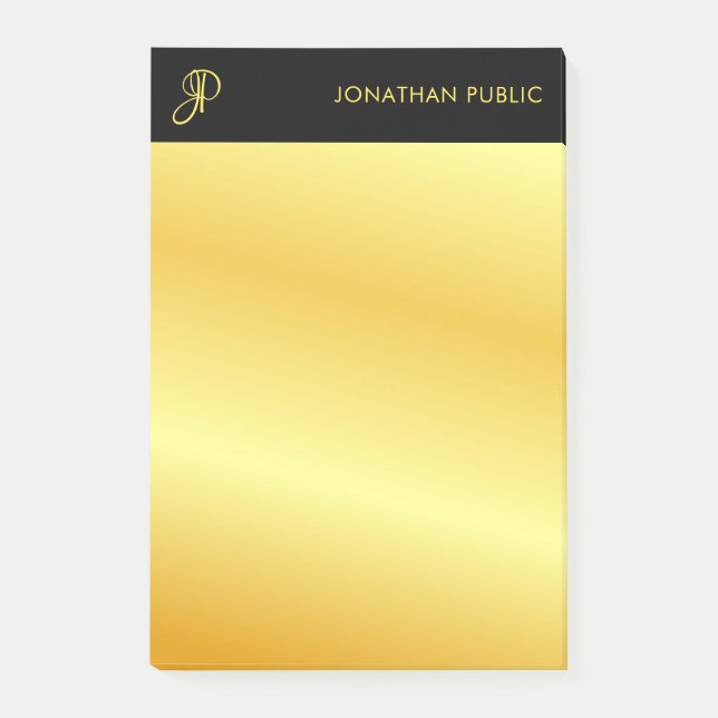 Notas Post-it® Monograma moderno Modelo Elegante De Oro Y Negro (Anverso)